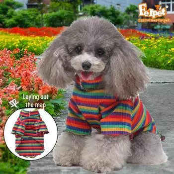 Meiqi Pet Весна и лето Полосатый свитер с высоким воротом для собак CZ111, L синий