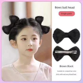 Meisu Kids Barrettes Bows Wig One Fluffy Cute Double Bun Cat Ear Hair Bun Updo Gadget Single pack