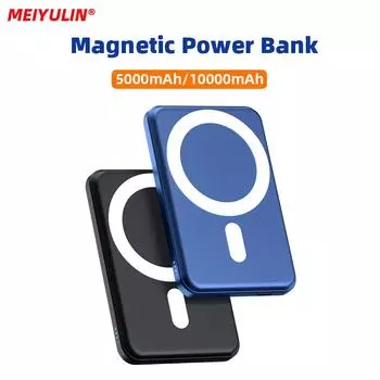 Meiyulin 15 Вт быстрое беспроводное зарядное устройство магнитный внешний аккумулятор 10000 мАч портативный универсальный внешний запасной аккумулятор для iPhone 14 Samsung C1 5000mAh чёрный