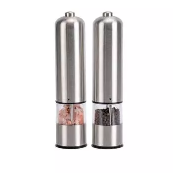 Мельница для перца и соли из нержавеющей стали с батарейным питанием и подсветкой - шейкер для соли и перца с одной кнопкой серебряный
