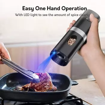 Мельница для перца, набор электрических мельниц для соли и перца, перезаряжаемая мельница для перца, 2 шт. чёрный