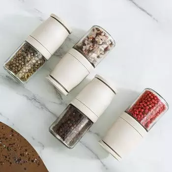 Мельница для перца с регулируемой толщиной, бытовая ручная стеклянная шлифовальная бутылка для черного перца, шлифовальная бутылка для морской соли с кунжутом белый