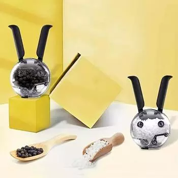 Мельница для перца, соляная мельница, регулируемая крупность, шейкер для специй, форма кроличьих ушей, легко чистящиеся мельницы для дома, кухни, ресторана чёрный