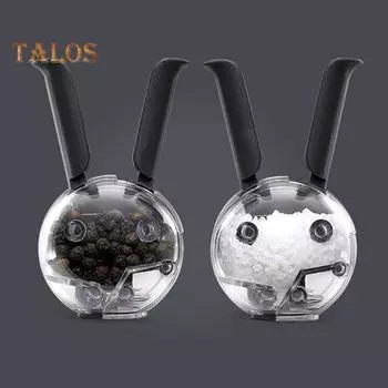 Мельница для перца, соляная мельница, регулируемая крупность, шейкер для специй, форма кроличьих ушей, легко чистящиеся мельницы для дома, кухни, ресторана чёрный