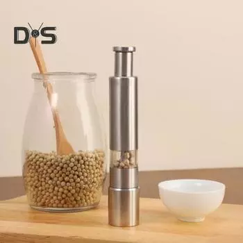 Мельница для соли и перца из нержавеющей стали, многоразовая мельница для перца с кнопкой насоса для черного перца, морской соли, специй серебряный