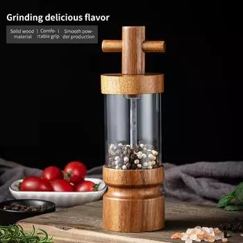 Мельница для соли и перца из натурального дерева акации, ручная абразивная мельница с возможностью замены, регулируемая степень помола, ручная мельница для перца