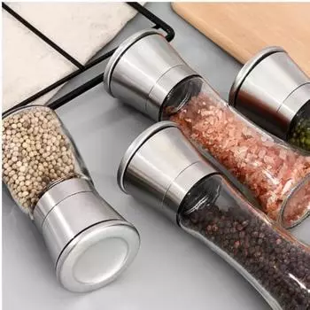 Мельница для соли и перца Мельница из нержавеющей стали Стеклянная бутылка для приправ Бутылка для ручного помола Регулируемый помол специй Кухонный инструмент
