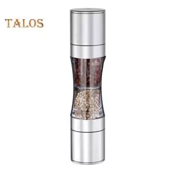 Мельница для соли из нержавеющей стали, регулируемая степень грубости, легко чистящаяся, шлифовальная машина с двойной головкой 2 в 1 для приправ