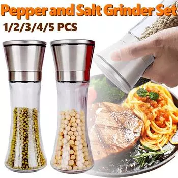 Мельница для соли, перца, чили, нержавеющая сталь, стекло, регулируемая кухонная мельница 1PCS