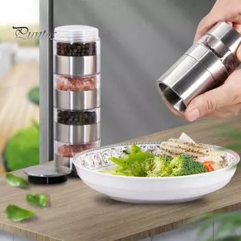 Мельница для специй из нержавеющей стали, портативный дорожный набор для специй, 5-в-1, модульные контейнеры для специй, мельница для соли и перца для кемпинга, кухни, путешествий на открытом воздухе 5-Layers