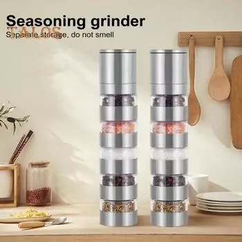 Мельница для специй из нержавеющей стали, портативный дорожный набор для специй, 5-в-1, модульные контейнеры для специй, мельница для соли и перца для кемпинга, кухни, путешествий на открытом воздухе 5-Layers