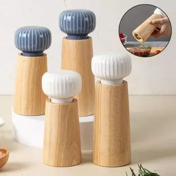 Мельница для специй, мельница для соли и перца, многоразовый шейкер, ручная мельница для трав, регулируемая керамическая основа, деревянная бутылка, кухонные принадлежности