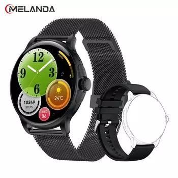 MELANDA 1,43-дюймовый HD Amoled экран Bluetooth для звонков для женщин и мужчин Смарт-часы с индивидуальным циферблатом IP67 Водонепроницаемые смарт-часы фитнес-трекер для Android и IOS HK49