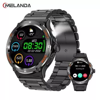 MEVADEN 1,53-дюймовый Bluetooth-звонок Смарт-часы мужские спортивные компас фитнес-трекер водонепроницаемый светодиодный свет 500 мАч Смарт-часы для Android IOS KT76 1 strap чёрный