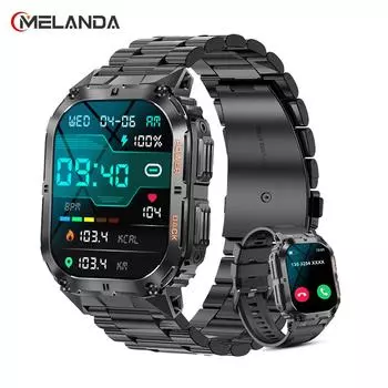 MELANDA 1,96-дюймовый Bluetooth-смарт-часы с вызовом, мужские спортивные фитнес-трекеры, стальные часы, водонепроницаемые умные часы K61Pro
