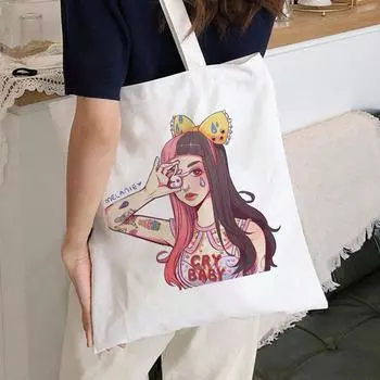 Melanie Martinez Cry Baby Tote Bag Эстетические холщовые сумки на плечо Большой вместительности Колледж Harajuku Сумка Женская сумка Сумка для покупок 24*26cm