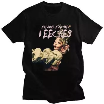 Melanie Martinez Leeches 2025 Футболка Смешные топы Хип-хоп Футболка Комикс Одежда Модная унисекс хлопковая футболка Летние повседневные футболки XS чёрный