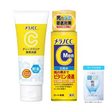 Melano CC Deep Clear Enzyme Face Wash 130 г Melano CCMen Лечебный отбеливающий лосьон 170 мл Gokujun Sachet Included + [Квази-лекарство] Против пятен + [Продукт]