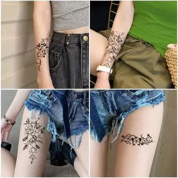 Мелановый цветок бабочка рука бедро крышка татуировки наклейка водонепроницаемый имитация вечеринка одноразовый временный стикер 9*19MM