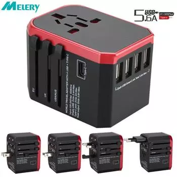 Melery Travel Smart Adapter International Plug Adapter Wall USB Type C Charger AC Power US EU UK AU для iPhone iPad Android Universal Adapter чёрный