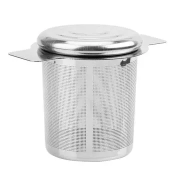 Мелкоячеистое ситечко для чая с 2 ручками, крышка из нержавеющей стали, фильтры для чая и кофе, многоразовая корзина для заварки чая высотой 6 см