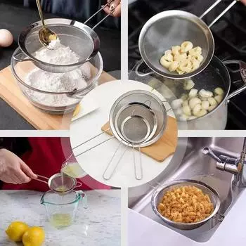 Мелкоячеистое сито из нержавеющей стали, 3 дюйма, прочная длинная ручка, двойное фильтрование, маленькое мини-сито, металлическое стержне, коническое сито