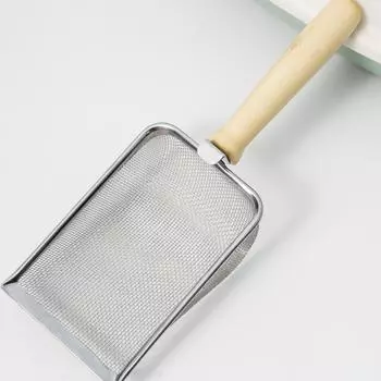 Мелкоячеистый совок для кошачьего туалета, металлический совок для кошачьего туалета, совок для песчаного субстрата для рептилий, сито с деревянной ручкой 2.0 Mesh
