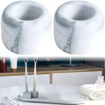 Mellbo Toothbrush Toothbrush Toothbrushing Marble Set of 2 x Stand, Holder, Stand, Stylish, Ceramic, Washable, Pattern, (White White)