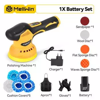 MELLWIN 125 мм 8 передач цифровой дисплей беспроводной электрический полировальный станок для автомобиля полировка восковая шлифовальная машина для Makita 21 В 18 В аккумулятор 1 Battery Set