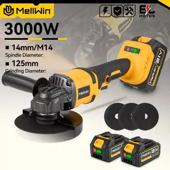 MELLWIN 125MM 3000W бесщеточная электрическая угловая шлифовальная машина аккумуляторная ручная полировальная режущая машина для Makita 18V аккумулятор Without Battery