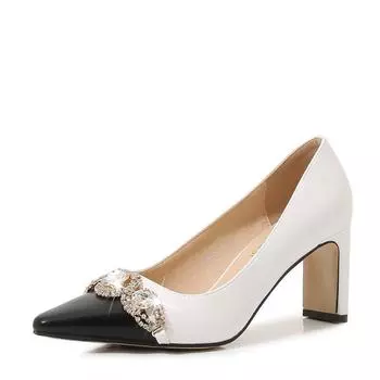 Melniss white-collar thick heel pointed head shallow mouth four-season single shoes large size high heels can be 35