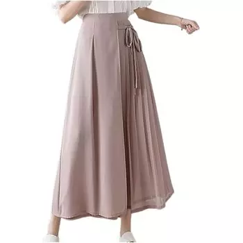 [Meluse] широкие брюки юбка брюки складки лента талия эластичная форма тела крышка весна лето осень женская длинная юбка брюки плиссированные низ взрослый тело