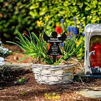 Мемориальные столбы для бабушки Angels – металлические надгробные плиты для кладбища, украшение сада для выражения сочувствия, табличка для папы/мамы, элегантные надгробные плиты бежевый