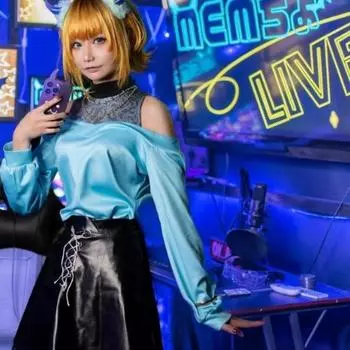 Memu Cho Косплей Костюм Аниме Oshi no Ko Косплей DokiDoki-N Memu Cho парик Женское синее платье Oshi no Ko Плюс Размер Memu Cho one size золотой