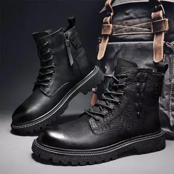 Men 2024 New Arrival Male Desert Boot Classic Men Business Outdoor Boots Lace-Up Genuine Leather Fashion Shoes 38 чёрный