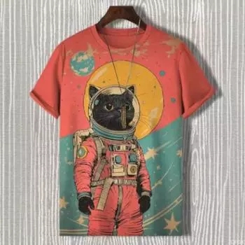 Men 3D Printed with Anime Pattern Printed Round Neck Short Sleeved Casual Fashion Loose Breathable Top S