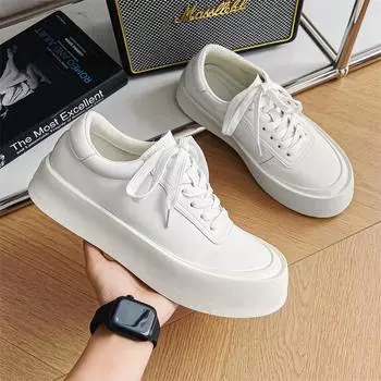 Men All-match Male Comfortable Casual Shoe Outdoor New Arrival Mens Sneakers Male Lace-Up Shoes Leather Fashion Walking Shoes 38 белый