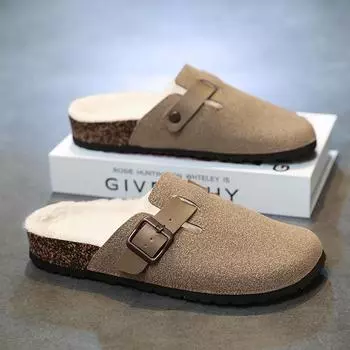 Men And Women Slip On Moccasin Slippers,Winter Outdoor Warm Fuzzy Comfy Cork Slippers For Unisex,Wide Loafer Slippers 36-37 хаки