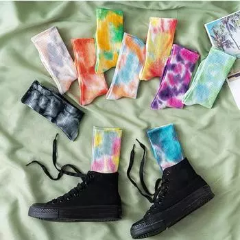 Men and Women Socks Cotton Tie-dye Skateboard Hiphop Tube Socks White Socks Lace Socks for Women 6