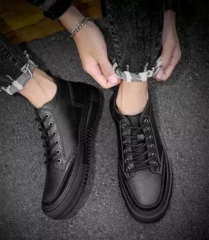 Men Ankle Boots Autumn Fashion Men Boots Leather Lace up Casual Shoes Men Comfortable Outdoor Designer Sneakers 38 чёрный