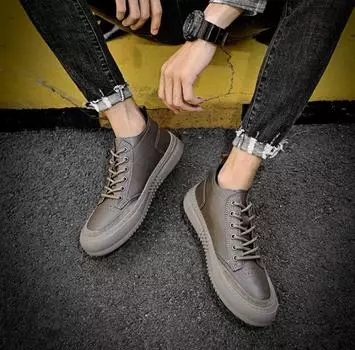 Men Ankle Boots Autumn Fashion Men Boots Leather Lace up Casual Shoes Men Comfortable Outdoor Designer Sneakers 38 чёрный