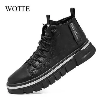 Men Ankle Boots Outdoor Leather Autumn Spring Non-Slip Zip Walk Male Casual Flats Shoes Black Sneakers Fashion Comfortable 39
