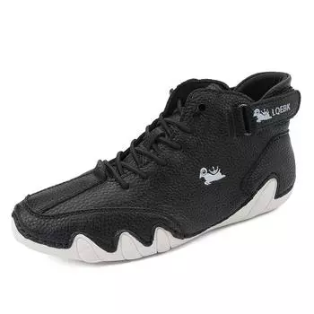 Men Ankle Boots Outdoor Light Casual Leather Shoes Winter Luxury Men Shoes Male Waterproof Snow Boots 2024 High Top Sneakers 36 чёрный