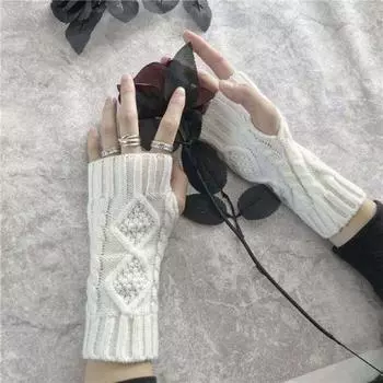 Men Autumn And Winter Plus Velvet Female Gloves Knitted Gloves Twist Mittens Half-finger Gloves A