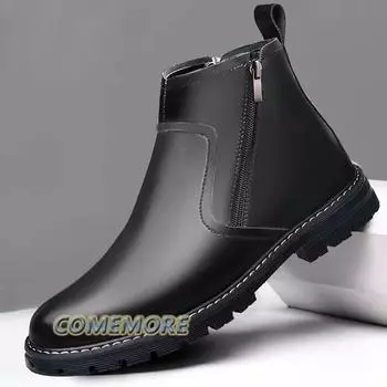 Men Autumn Winter Retro British Leather Boots Ankle Warm Brown Men s Business Shoes Casual High Top Shoes Short Boots Round Head 39 чёрный