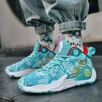 Men Basketball Shoes Cushioned Flat Sneaker Comfortable Train Athlete High Quality Sports Shoes Breathable Light Casual Sneakers 35 синий