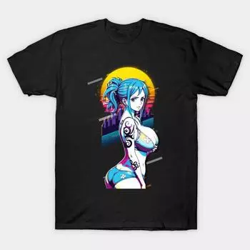 Мужская черная футболка с принтом, цельная футболка Nami Retro Art с принтом без вырезов и принтом на бумаге для переноса, хлопковая футболка L чёрный