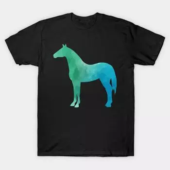 Мужчины Черная футболка с принтом Super Large TShirt акварельная лошадь No-Cut Переносная бумага с принтом Хлопковая футболка S чёрный