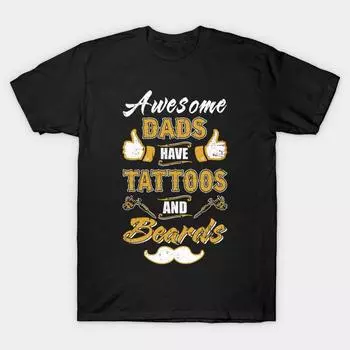 Мужская черная футболка с принтом, очень большой размер, футболка awesome-dads-have-tattoos-and-beards-tshirt, хлопковая футболка с принтом на бумаге для переноса без разрезов S чёрный