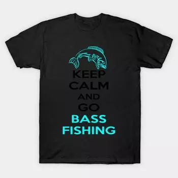 Мужская черная футболка с принтом, очень большая футболка keep-calm-and-go-bass-fishing, хлопковая футболка с принтом на бумаге для переноса изображений без разрезов S чёрный
